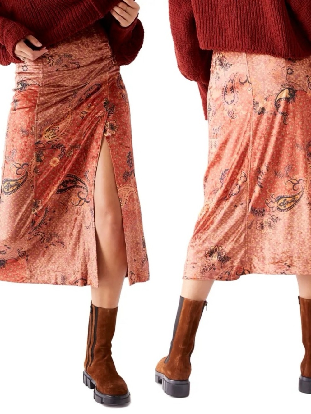 Free People Romano Velvet Midi Skirt Medium Cowboy Chic Boho - Picture 3 of 7